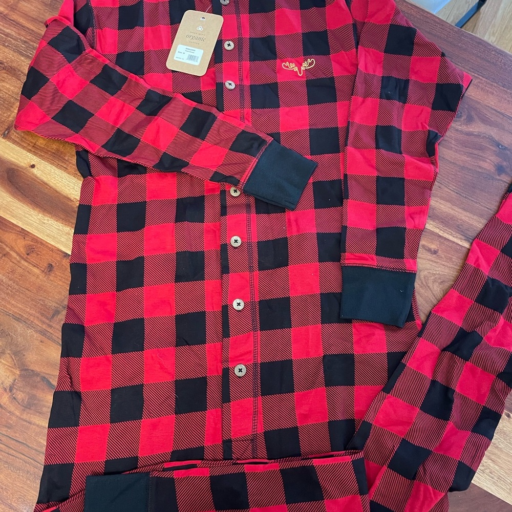 Women’s Red and Black Buffalo Plaid Button-Front Pajama Set Organic Cotton